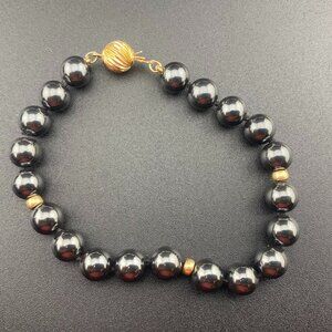 Vtg. Designer Magnetite & 14k Yellow Gold Bracelet 8" - 25 Grams